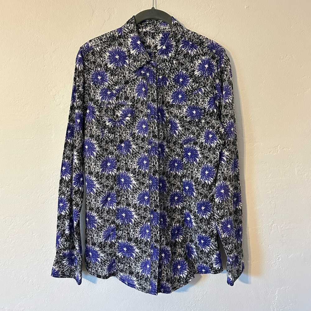 Rock 47 Wrangler Western Purple Geometric Pearl Snap Cowgirl Shirt Womens Medium